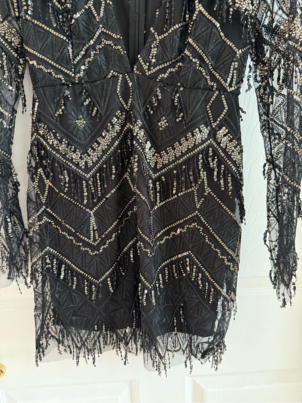 superdown Black Beaded Fringe Mini Dress
